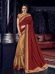 *Бордовое и золотое оригинальное современное индийское сари из креп-жоржета и шёлка, украшенное вышивкой люрексом, скрученной шёлковой нитью со стразами