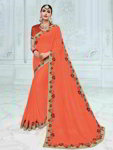 *Оранжевое современное индийское сари из креп-жоржета, украшенное вышивкой со стразами