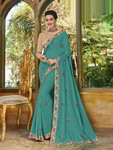 *Зелёное современное индийское сари из креп-жоржета, украшенное вышивкой с пайетками, стразами