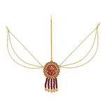 *Бордовое, цвета меди и золотое медное индийское украшение на голову (манг-тика) с искусственными камнями