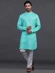 *Аквамариновый льняной индийский национальный мужской костюм