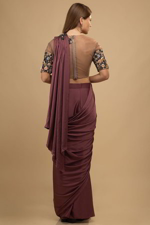 Индийское сари из лайкры, атласа и фатина, украшенное скрученной шёлковой нитью, аппликацией, вышивкой со стразами