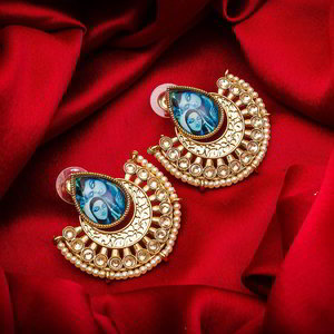 Золотые и синие индийские серьги с искусственными камнями