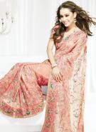 Розово-персиковое индийское сари