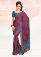 Умеренно-красновато-пурпурное индийское сари из креп-жоржета