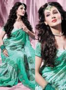 Пыльно-голубое индийское сари из креп-жоржета