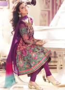 Пурпурное платье / туника с длинными прозрачными рукавами из шифона + летние брюки и накидка