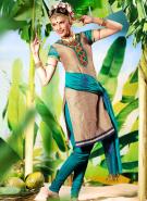 Пшеничное платье / туника из шёлка с короткими рукавами + летние бирюзовые брюки и накидка