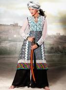 Белое платье / туника (камиз) из креп-жоржета, с длинными прозрачными рукавами + шрокие чёрные брюки (шальвары)