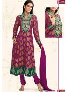 Розовато-лиловое индийское платье из натурального шёлка и жаккарда, с длинными рукавами