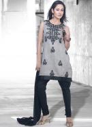 Светло-серое платье / туника из хлопка, без рукавов + летние чёрные брюки и накидка