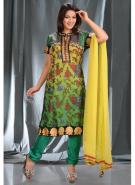 Платье / туника из креп-жоржета с короткими рукавами + летние зелёные брюки и накидка