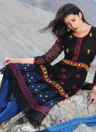 Чёрное платье / туника из креп-жоржета с прозрачными рукавами три четверти из шифона + летние синие брюки и накидка