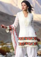 Белое платье / туника из креп-жоржета с длинными прозрачными рукавами + летние брюки и накидка