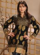 Чёрное платье / туника из креп-жоржета с длинными рукавами + летние брюки и накидка