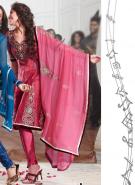 Тёмно-розовое платье из креп-жоржета, с короткими рукавами + летние брюки и накидка