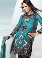 Платье / туника из хлопка цвета вод пляжа Бонди с рукавами три четверти + летние брюки и накидка