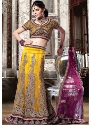 Шафрановый индийский женский свадебный наряд — лехенга (ленга) чоли