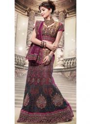 Тёмно-лиловый индийский женский свадебный наряд — лехенга (ленга) чоли