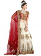 Красно-белый индийский женский свадебный наряд — лехенга (ленга) чоли