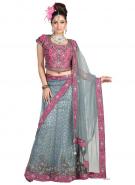 Розово-серый индийский женский свадебный наряд — лехенга (ленга) чоли