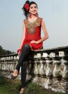 Ализариновая красивая длинная туника из шифона, без рукавов