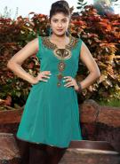 Сине-зелёная длинная модная туника из шифона, без рукавов