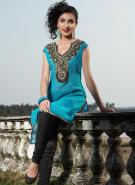 Туника из шифона цвета вод пляжа Бонди, без рукавов