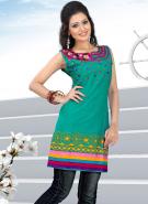 Хлопковая туника цвета зелёной сосны, без рукавов