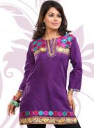 Короткое платье / туника цвета сливы, с рукавами три четверти