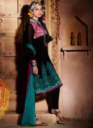 Чёрное платье / туника с прозрачными рукавами три четверти из шифона + летние брюки и накидка