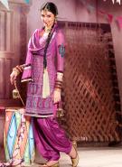 Платье / туника (камиз) из креп-жоржета цвета орхидеи, с прозрачными рукавами три четверти + широкие брюки (шальвары)