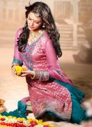 Лиловое платье / туника из шёлка с длинными прозрачными рукавами из шифона + летние брюки цвета мурены и накидка