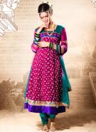 Фиолетово-красное платье / туника из креп-жоржета с рукавами три четверти + летние тёмно-бирюзовые брюки и накидка