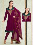 Пурпурное платье / туника из креп-жоржета с длинными рукавами + летние брюки и накидка