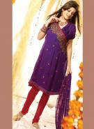 Тёмно-пурпурное платье / туника с короткими рукавами + летние брюки цвета кармин и накидка