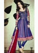 Платье / туника из креп-жоржета цвета сапфира и сливы с длинными прозрачными рукавами из шифона + летние брюки и накидка