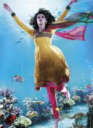 Латунное платье / туника с длинными рукавами + летние розовато-лиловые брюки и накидка