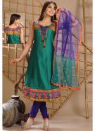 Длинное платье / туника из шёлка цвета зелёной сосны, без рукавов + летние тёмно-фиолетовые брюки и накидка