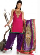 Светло-вишнёвое платье / туника из жаккардовой ткани + летние сливовые брюки и накидка