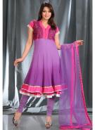 Глициниевое платье / туника из креп-жоржета, с короткими рукавами + летние брюки и накидка