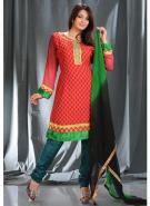 Красное платье / туника из хлопка и шёлка, с длинными рукавами + летние тёмно-бирюзовые брюки и накидка