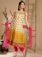 Бежевое с жёлтым платье / сарафан из креп-жоржета + летние брюки цвета кардинал и накидка