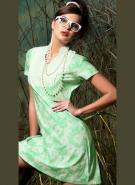 Серо-зелёное платье из хлопка (ситца), с короткими рукавами