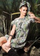 Светло-серое платье из хлопка (ситца), с короткими рукавами