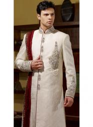 Белый оригинальный индийский свадебный мужской костюм из парчи