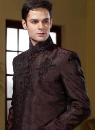 Кофейный элитный индийский свадебный мужской костюм из парчи