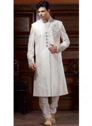 Белый эксклюзивный индийский свадебный мужской костюм из парчи