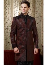 Бордовый индийский национальный свадебный мужской костюм из шёлка (брюки цвета бистр)