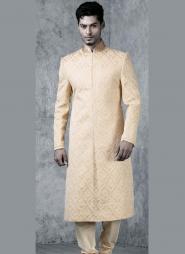 Персиковый национальный мужской костюм из шёлка для свадьбы в индийском стиле